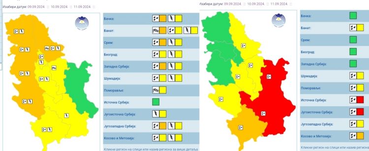 RHMZ od 9-11. septembra upozorava na obilne padavine za području Srbije